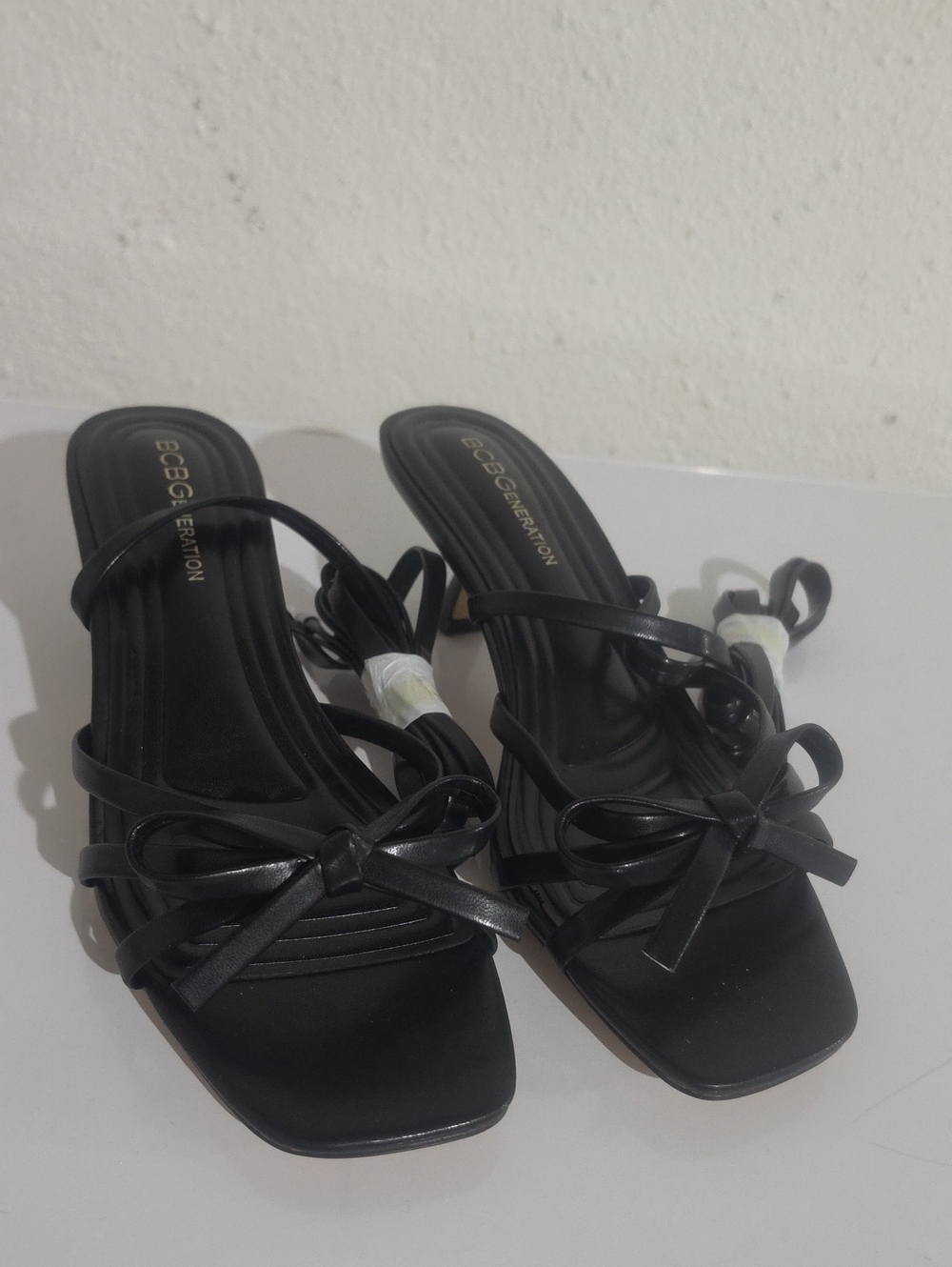 BCBGeneration Merez Black Strappy Knot Mule Heels